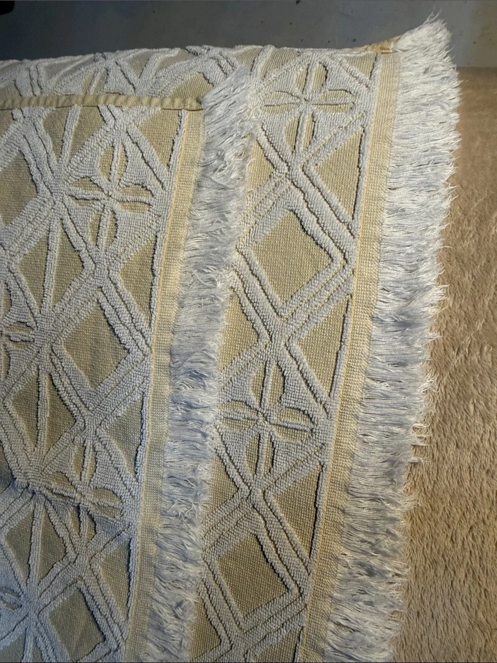 World Market 100%Cotton Textured Diamond Fringe in Cream & White towel set Boho